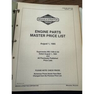 1986 Briggs And Stratton Engine Parts‎ Price List And 1985 Updates